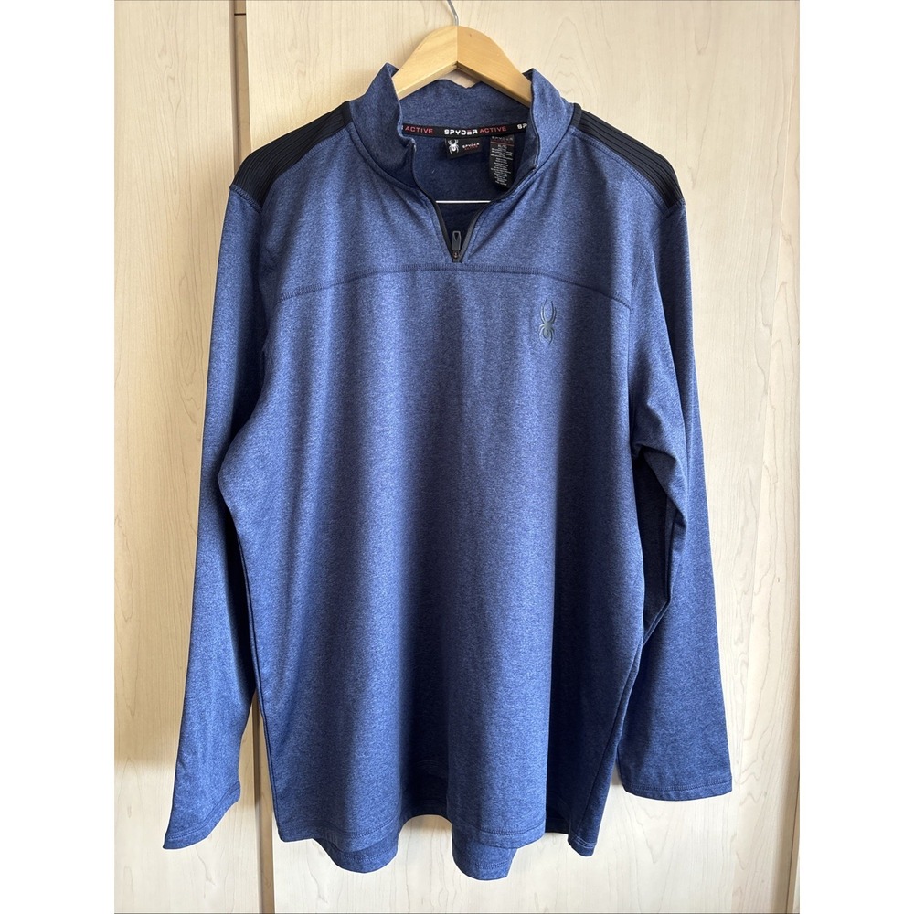 Spyder Active Shirt Men's XLarge Navy Blue Heather 1/4 Zip Performance Pullover‎